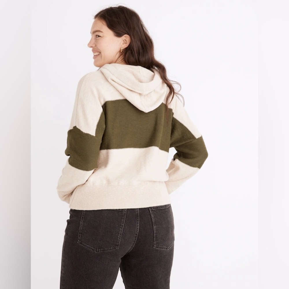 J. Crew Clairview Hoodie Sweater Size Large Colorblock Heather Artichoke Ivory